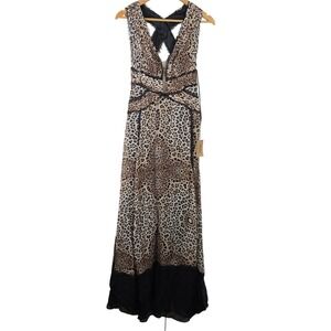 Mandalay Women Sleeveless 100% Silk Leopard Print Maxi Dress Size 6 Evening Gown